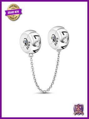 925 Sterling Silver Safety Chain Charm Bracelet Extender with Green Cubic Zircon